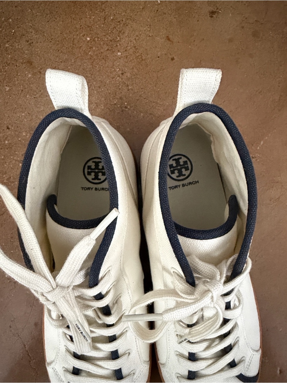Tory Burch Nola High Top Canvas Sneakers Ivory Navy Women’s Size 10 NWOT - Picture 8 of 8